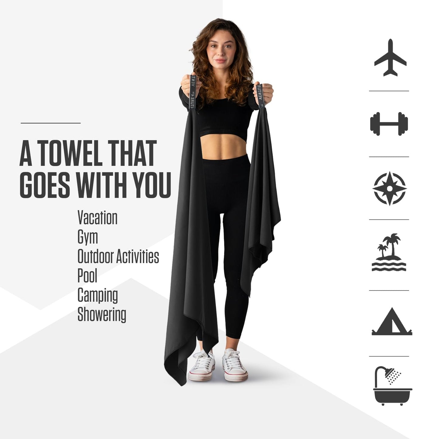 VENTURE 4TH Quick Dry Towel. Microfiber Travel Towel Ideal for Camping, Hiking, Backpacking, Gym. Lightweight & Fast Drying Travel Towels for Body. Compact & Easy to Pack - Black (40.00" x 21.00")