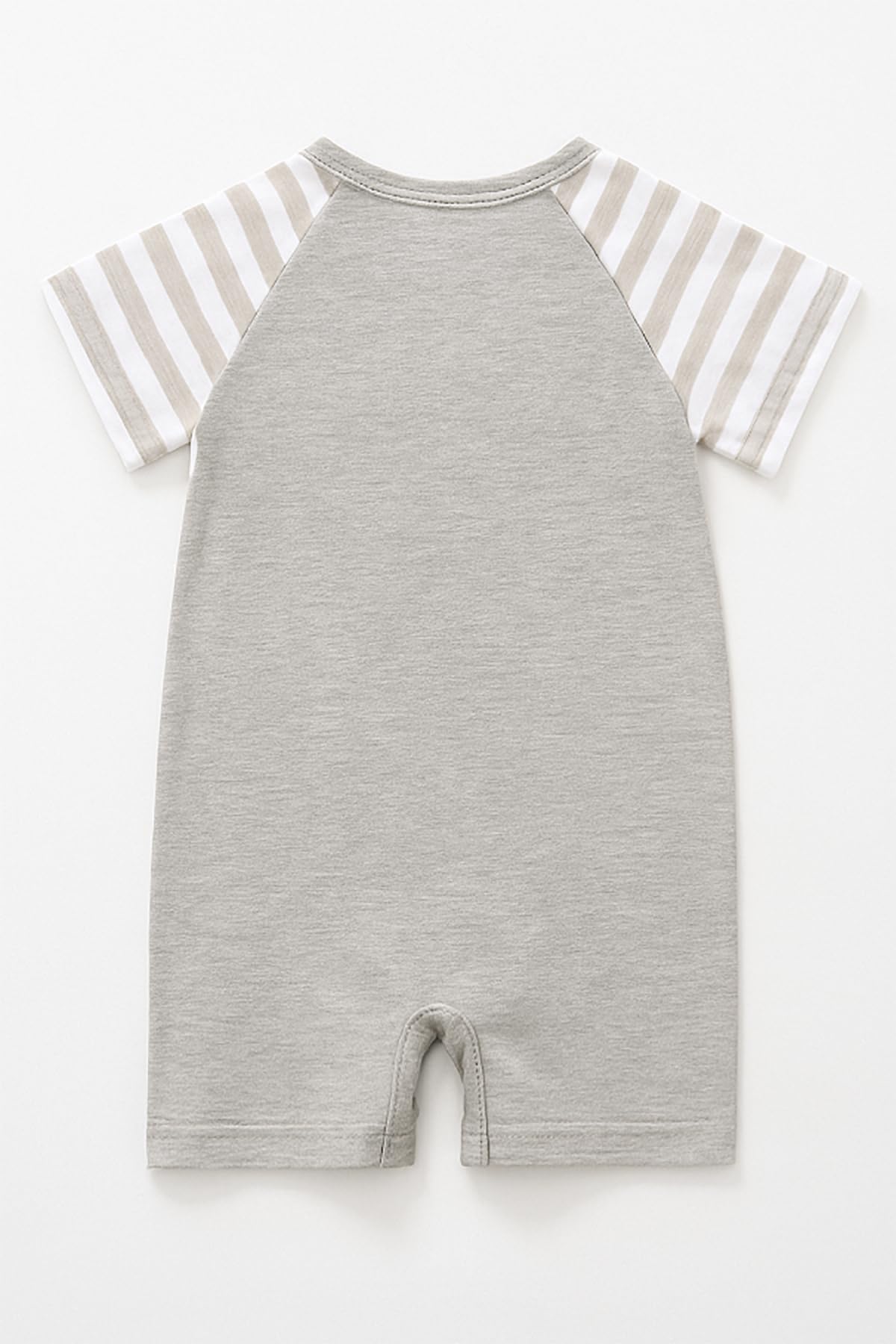 Unisex Baby Cotton Onesie - Short Sleeve Outfit with Cute Graphics, Striped Sleeves, 3-6 Months, Grey