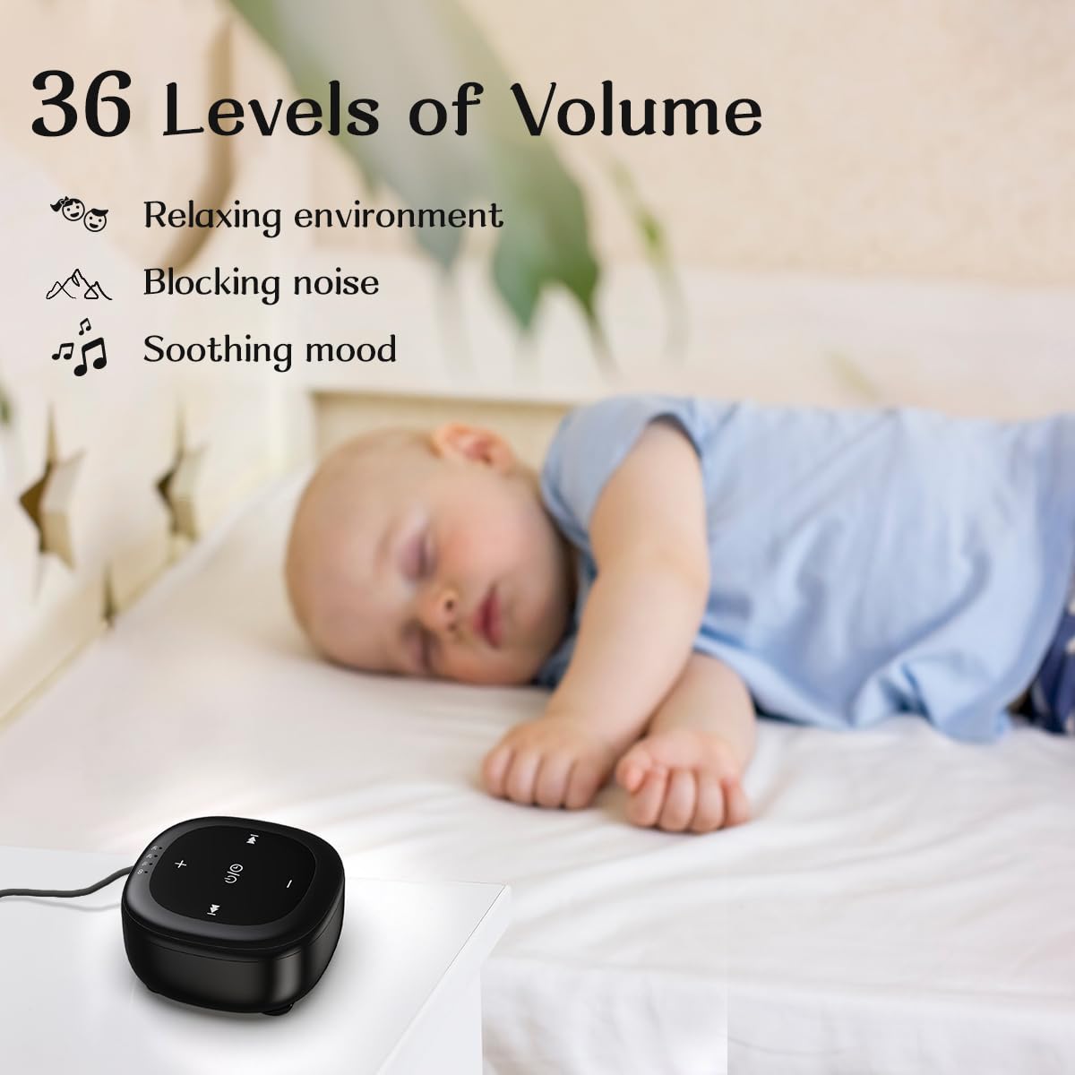 White Noise Sound Machine with 30 Soothing Sounds 36 Adjustable Volume Brown Noise Sound Machines for Sleep Office Privacy Bedroom 4 Timers Memory Function Sleep Sound Machine Baby Adult Elderly Care