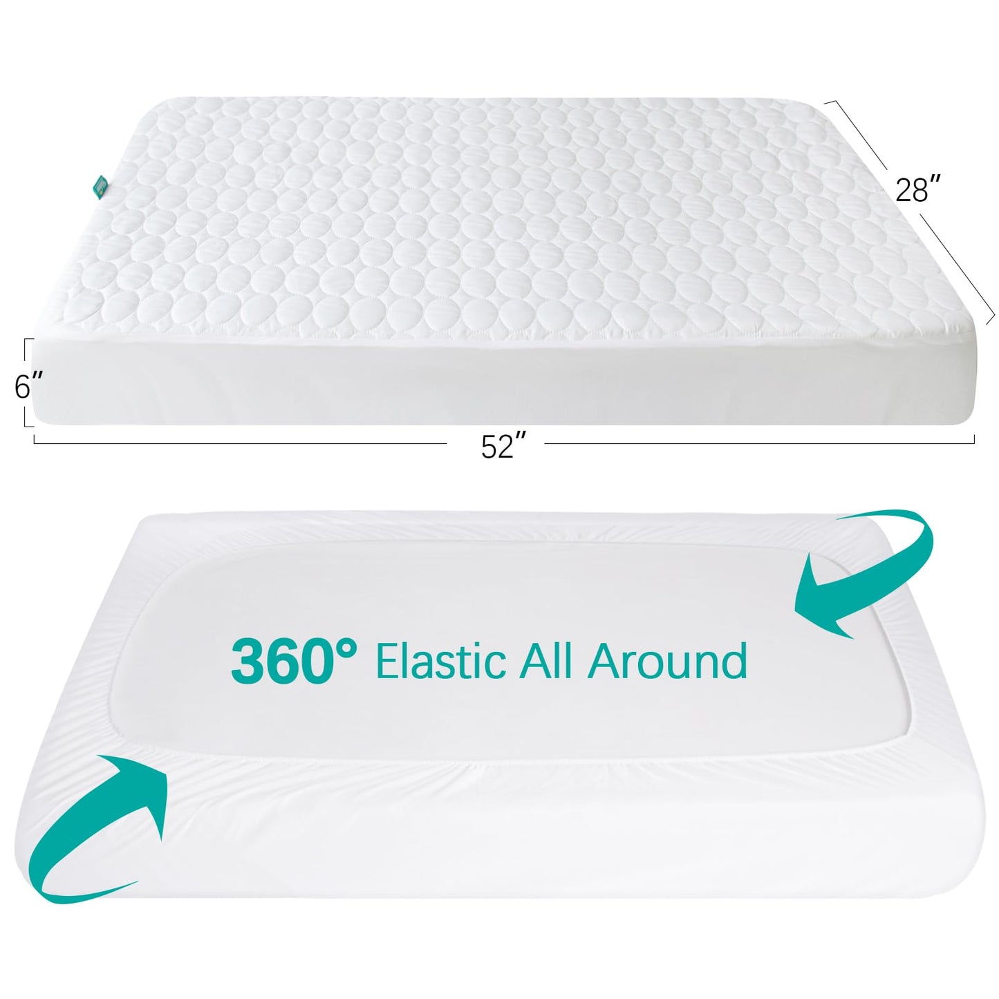 Crib Mattress Protector Pad Waterproof, Toddler Machine Washable & Dryer Fit Baby Bed Mattress Protector (Standard Size 52” x 28”)