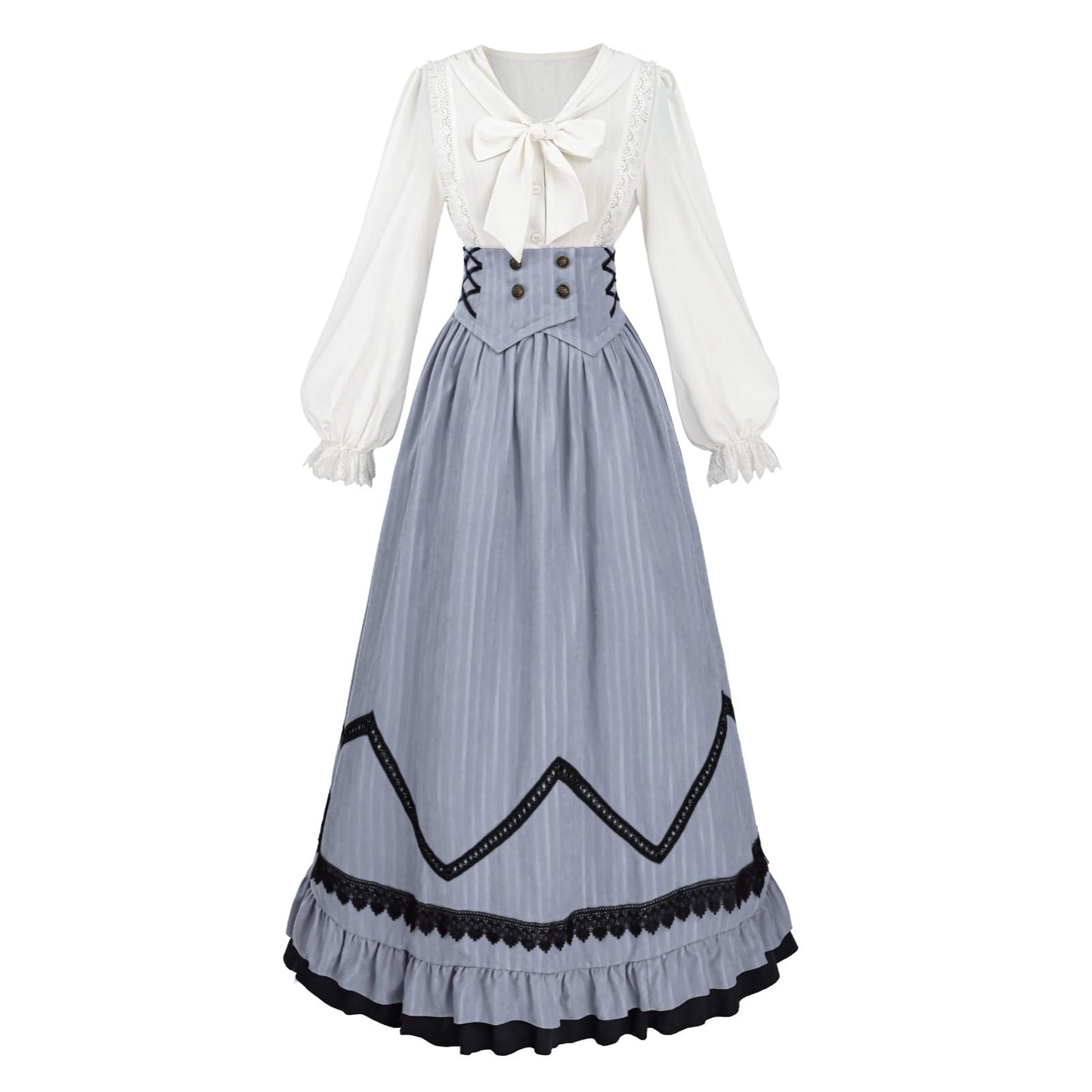 NSPSTT Victorian Dress for Women Renaissance Costume Medieval Outfit Maxi Skirts Blouse 2 pcs Set