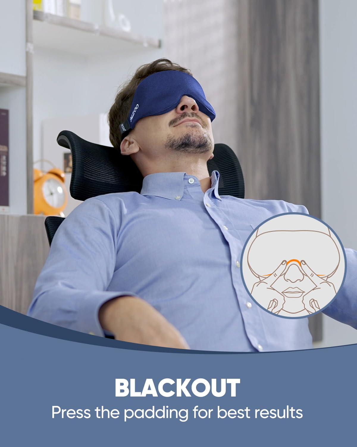 MZOO Luxury Sleep Eye Mask for Side Sleeper Men Women, Zero Eye Pressure 3D Sleeping Mask, Light Blocking Patented Design Night Blindfold, Soft Eye Shade Cover for Travel, Blue