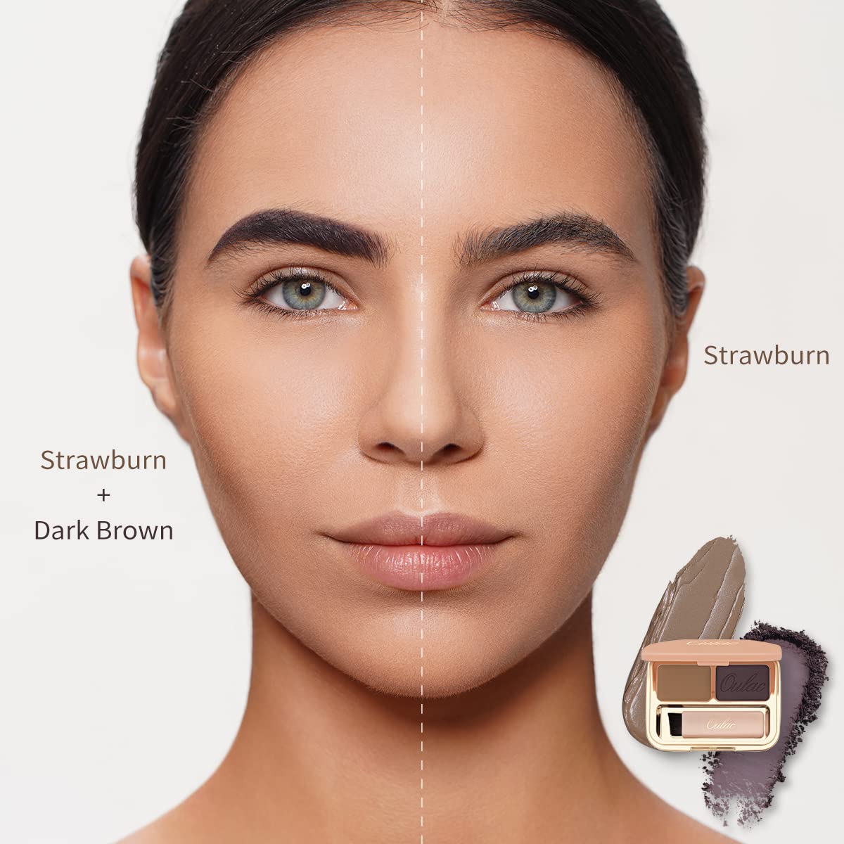Oulac Waterproof Eyebrow Powder Gray Kit with Brow Brush 2 in1 Long Lasting Instant Eyebrow Pomade & Powder Natural Makeup for Sparse Brows 3.2 g/0.11 oz (Strawburn）