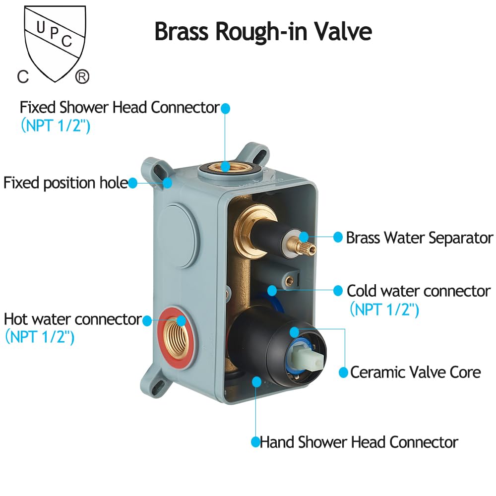JingGang Matte Black Shower System 12 Inch Bathroom Luxury Rain Mixer Shower Combo Set Wall Mounted Rainfall Shower Head and Handheld System Shower Faucet Set Rough-in Valve Body and Trim Kit