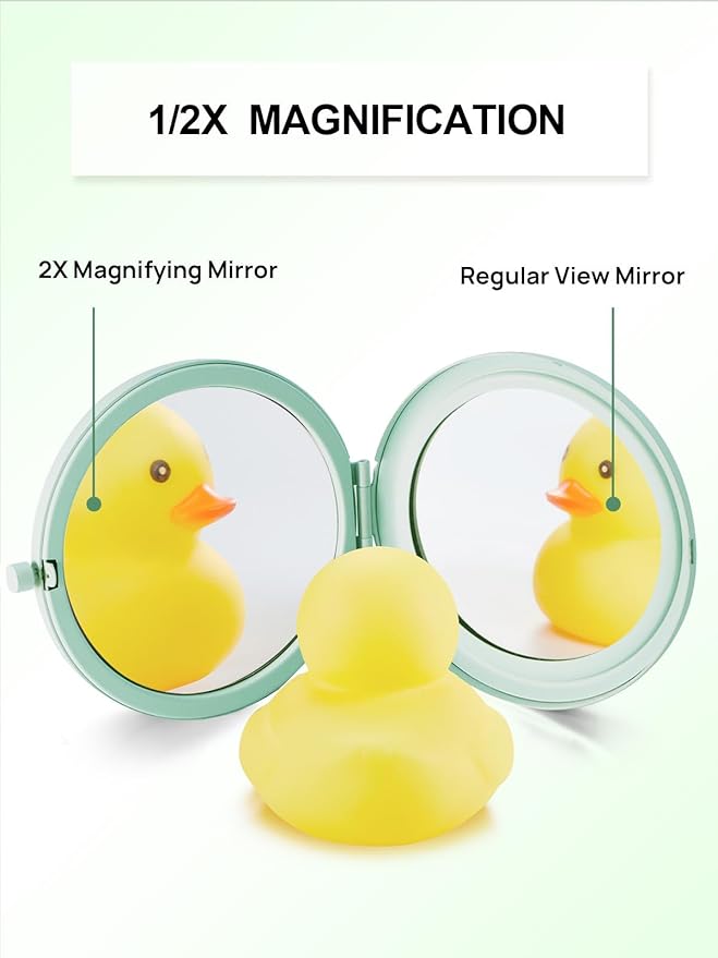 Compact Mirror for Purse, Set of 2 Double-Sided 1X/2X Magnifying Metal Pocket Makeup Mirrors(Round, Cyan)