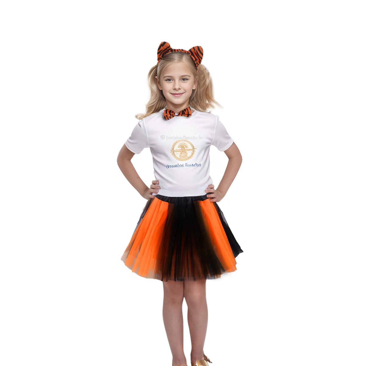 SUMERSHA 5Pcs Tiger Costume Set Tiger Ear Headband Nose Bow Tie Tail Tutu Skirt Animal Fancy Dress up Accessories for Halloween Cosplay Party