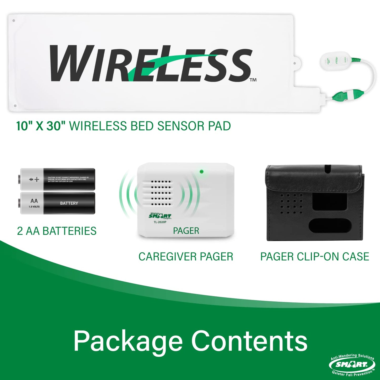 Smart Caregiver Bed Exit Alarm with Wireless Pager - Early Alert Fall Prevention for Seniors and Elderly - Weight Sensing Bed Pad Alerts Caregiver When They Get Up - USA Company and Customer Service