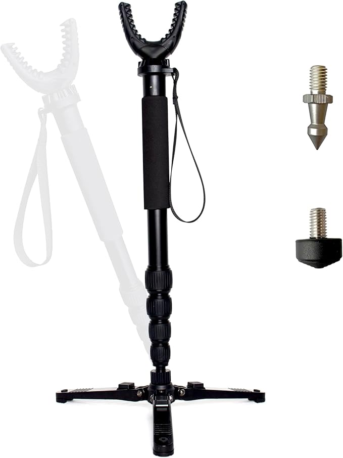 AUSCAMOTEK Rifle Shooting Stick with Tri-Stand Base – Lightweight Aluminum Shotgun Monopod Rest with 360° Swivel Yoke, Adjustable 22"–66", Foldable & Portable Shooting Support