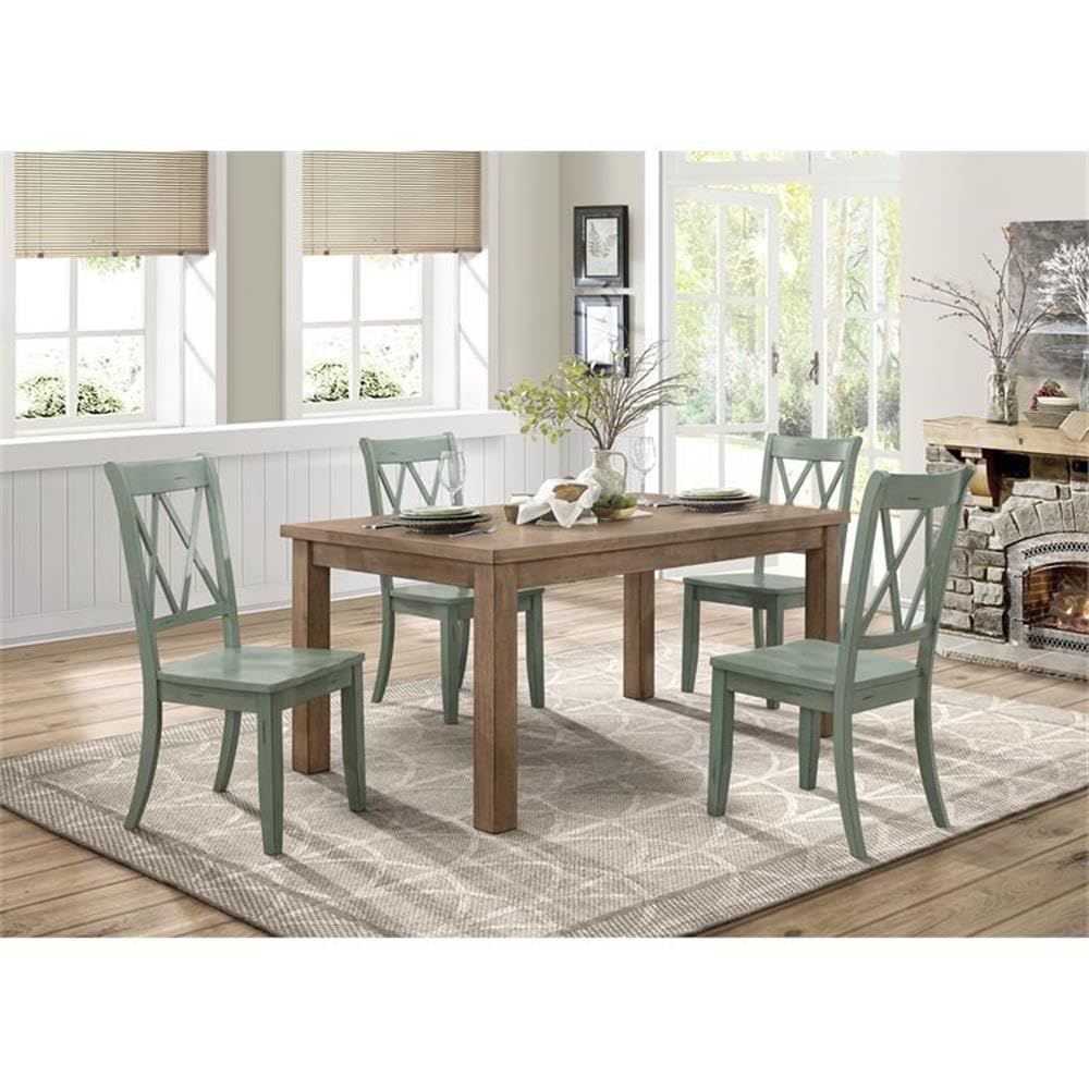 Lexicon Janina 66" Rectangular Dining Table, Solid Wood Frame with Pine Veneer Top, Dining Room Furniture, Natural Finish Rustic Farmhouse Kitchen Table for 4, 38" D x 66" W x 30" H - Natural