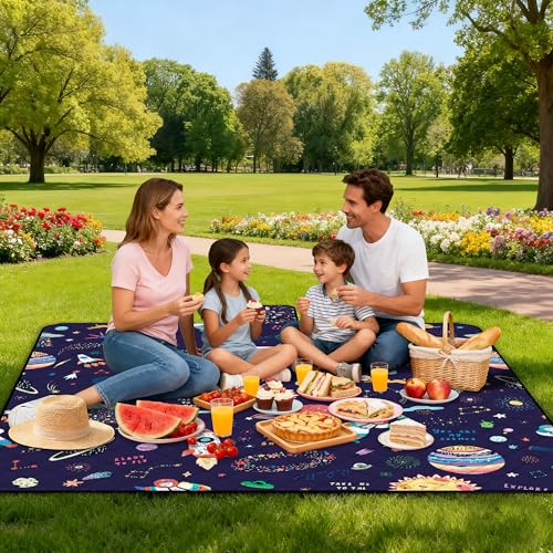 Extra Large Picnic Blanket Waterproof,80"x 80"Foldable Machine Washable Beach Blanket,Outdoor Blanket for 6-8 Adults,Suita...