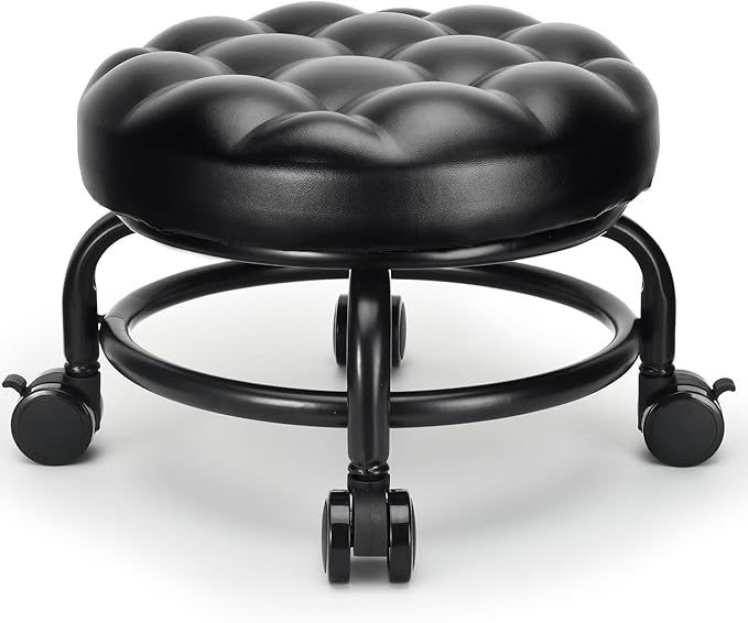 LWADALN Low Height Rolling Stool Roller Stool PU Leather Comfortable Seat 360°Swivel Rotating, Modern Rolling Chair for Home Office Garage Shop