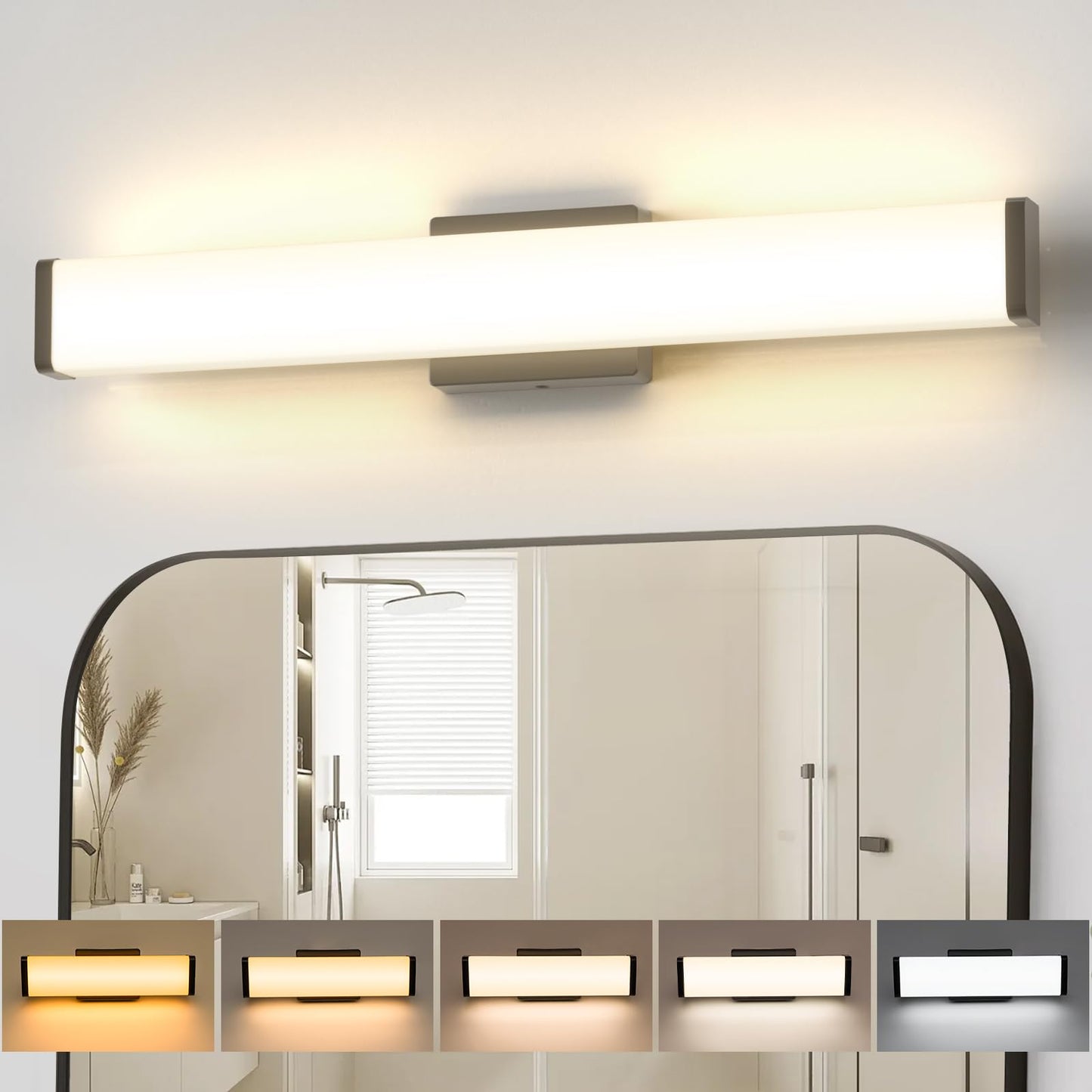 Amico Bathroom Vanity Light Over Mirror 32 inch, Dimmable 5CCT Led Vanity Lights for Bathroom, Modern Black Wall Lights-ETL Certificated