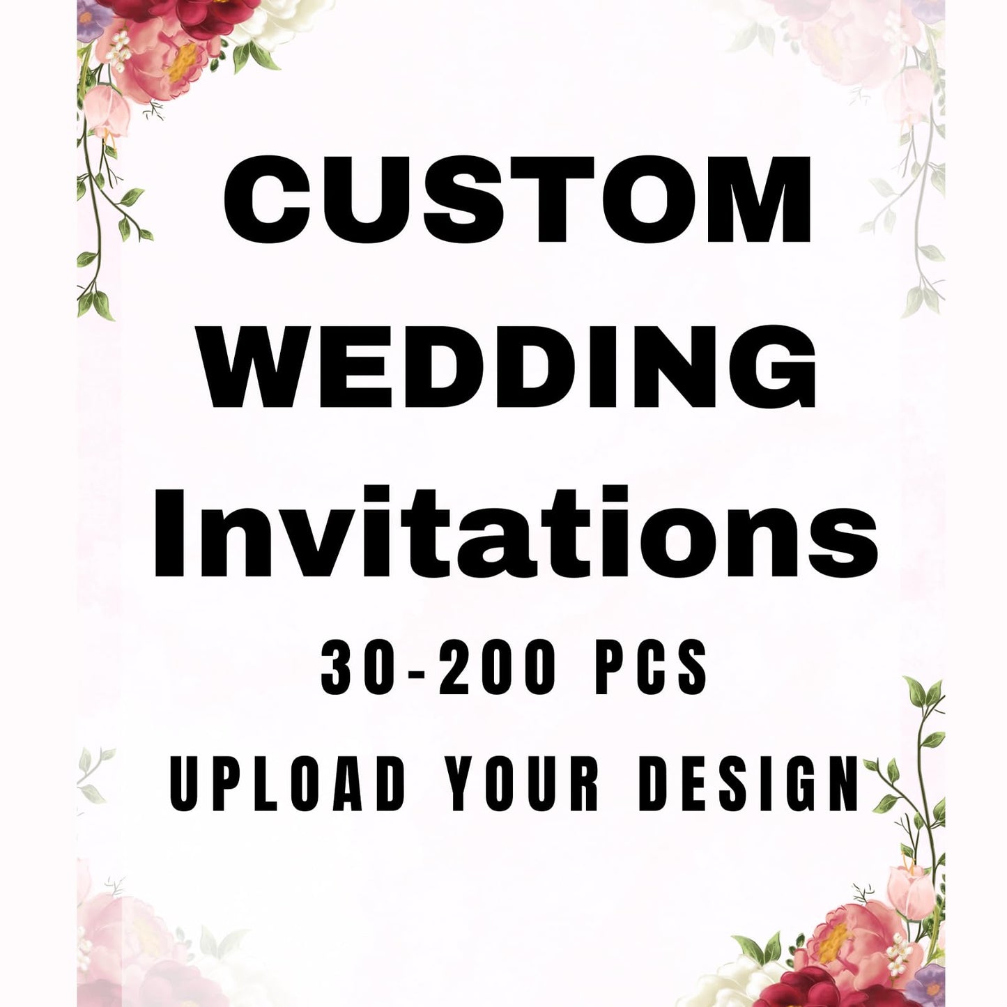 YEYABOA Custom Wedding Invitations, 30-200 pcs Personalized Flat Wedding Invitations,2 Sides Printing, 20 pt Cover Heavy Paper,3 Sizes, Upload Your Design (5 * 7 IN)