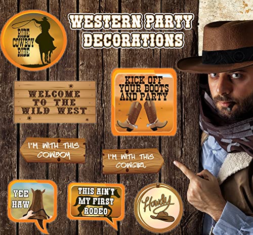 Western Cowgirl & Cowboy Photo Booth Props. Wild West Party Decorations. 41 Pcs Texas Theme Props with Wanted Sign for Bir...