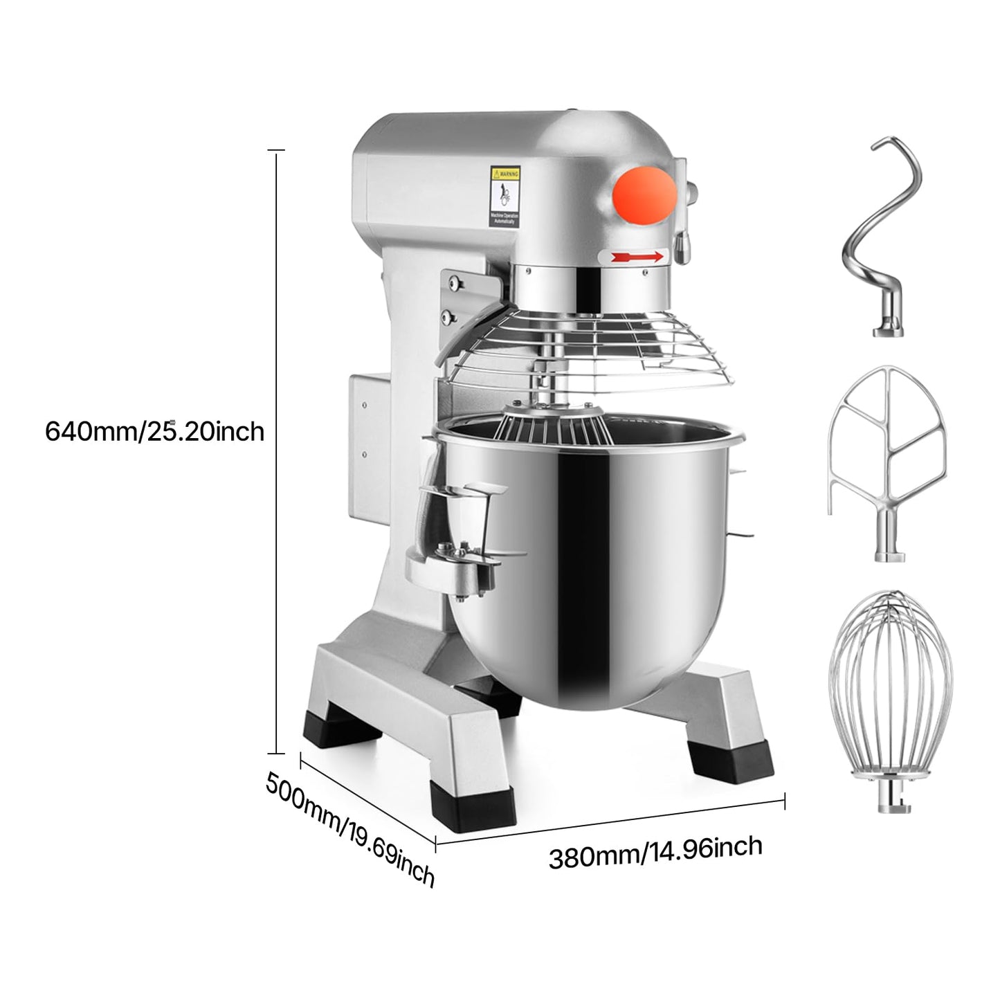 Happybuy 15Qt Commercial Food Mixer with Timing Function， Commercial Mixer 600W Stainless Steel Bowl Heavy Duty Electric Food Mixer Commercial with 3 Speeds Adjustable, Perfect for Bakery Pizzeria