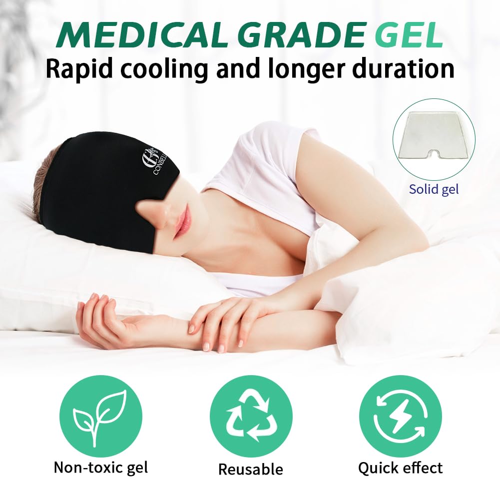 Migraine Relief Cap, Soothing Headache Ice Face Mask Products, Hot and Cold Therapy, Migraine Headache Relief Cap for Migraine, Sinus, Puffy Eyes, Tension, Stress and Hangover (Black+Green)