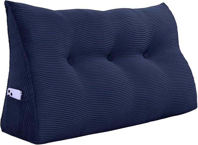Wedge Headboard Pillow Dorm Room Reading Pillow Back Support for Sitting Up in Bed Bolster Lumbar Cushion Body Positioning Bedrest Corduroy (Navy Blue, Twin (39 * 8 * 20in))