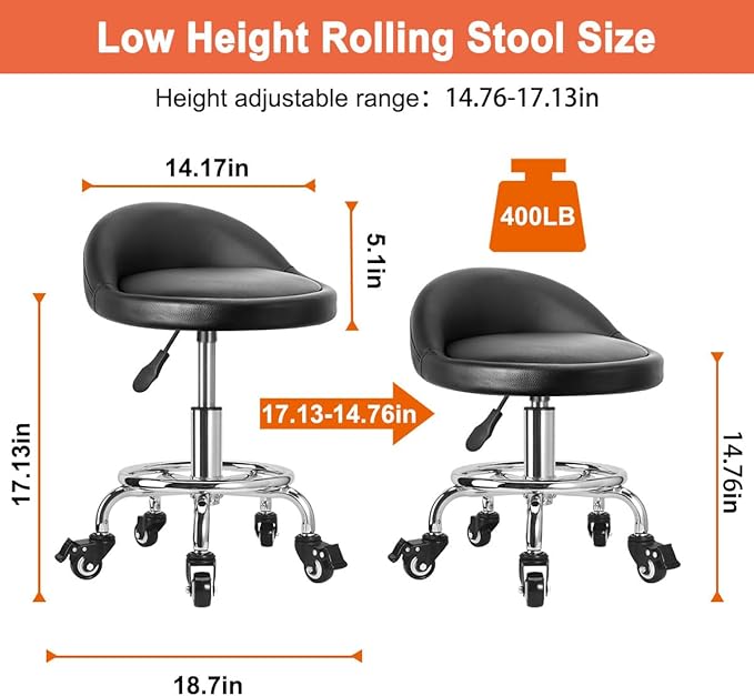 Rolling Stool Low Height Roller Stool Height Adjustable, Shop Stools Low Rolling Chair with Back, Garage Seat Stools Short Work Chair (Style 4)