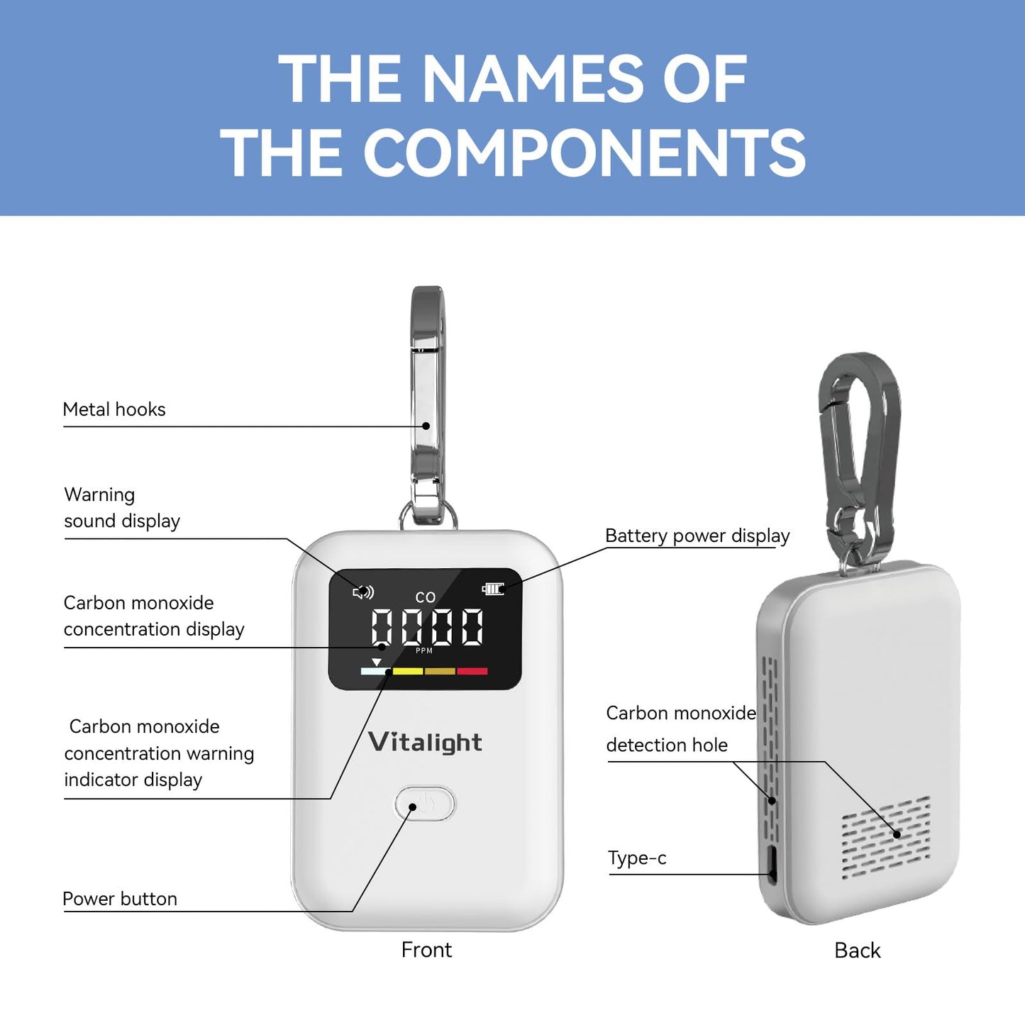 Carbon Monoxide Detector,Mini CO Detector for Travel, Air Quality Monitor,Stylish and Lightweight CO Monitor for Home Indoor/Outdoor
