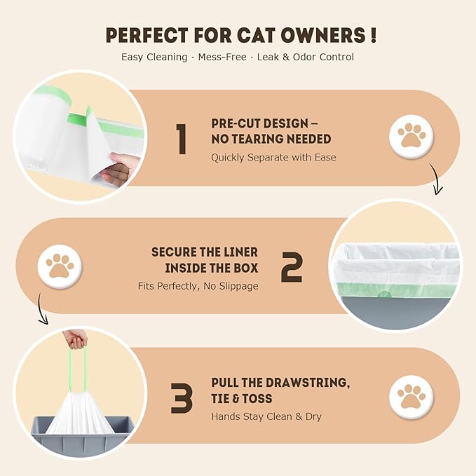 Automatic Cat Litter Box Liners Bags, Self-Cleaning Kitty Litter Liners Bags Compatible with MeoWant-SC01 & MeoWant-SC02, Heavy-Duty Thick Drawstring Replacement Liner Bag 18" x 12.6" (60 PCS)