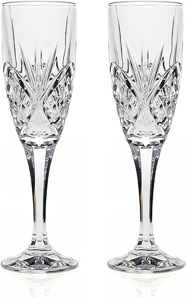 Godinger Silver Art Dublin Non-leaded Crystal Barware Champagne Flutes Glasses, Set of 2