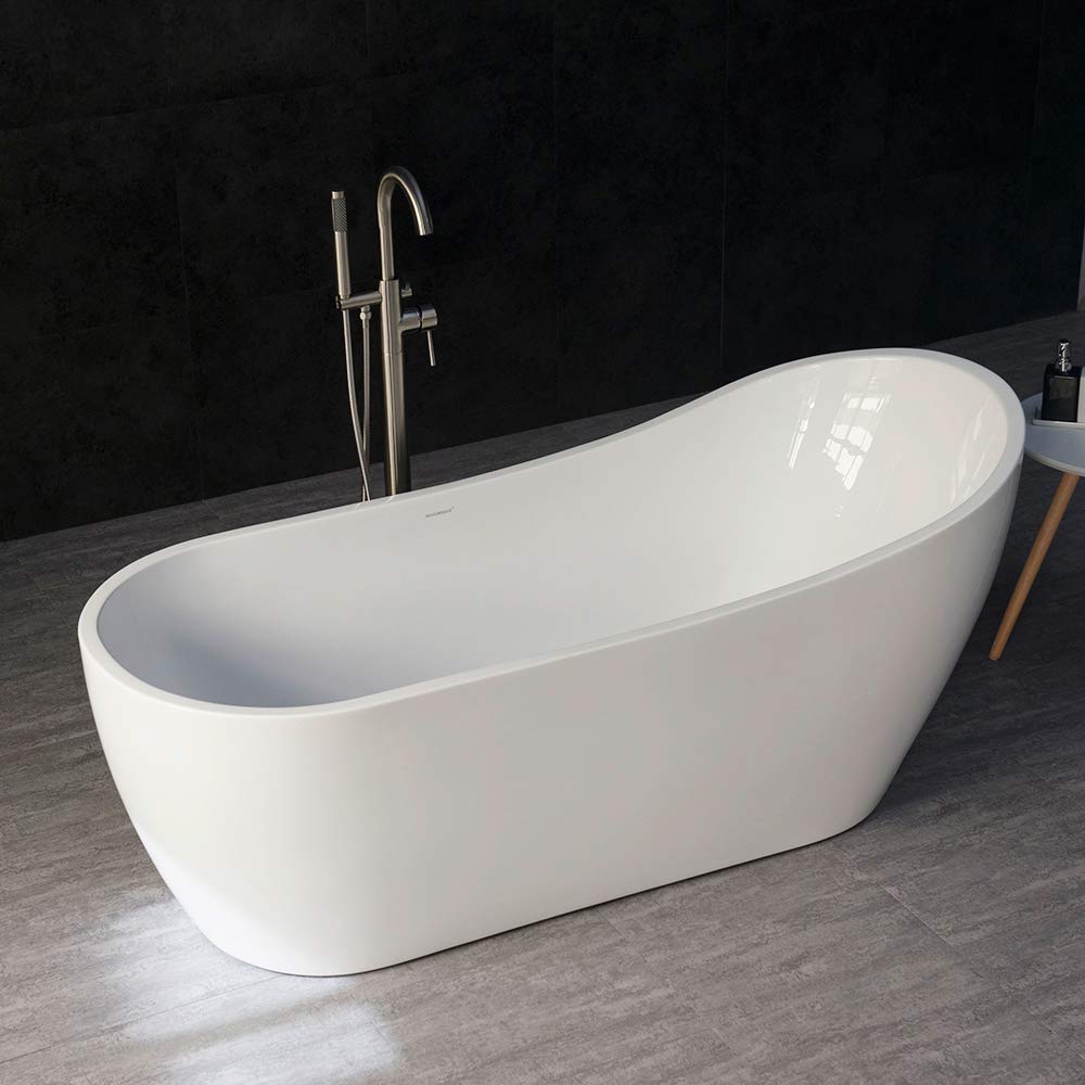 WOODBRIDGE 67" Acrylic Freestanding Bathtub Contemporary Soaking Tub with Chrome Overflow and Drain, B0001-C, White