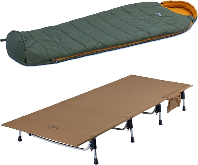 iClimb 1 3M Thinsulate Insulation Sleeping Bag and 1 Super Easy Assemble Cot Bundle, Ultralight Compact for Adults Outdoor...