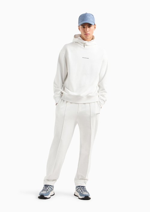 Armani Exchange Men's Cotton French Terry Sweatpants with Front Pleat Detail, Off White, X-Large