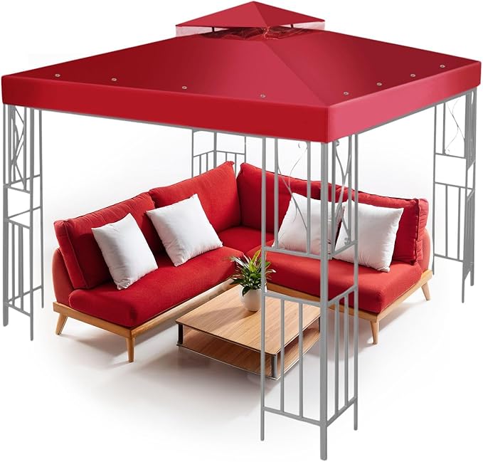Flexzion Gazebo Cover Replacement Canopy Top 8x8 Ft (2.4m x 2.4m) - Double Tier Top Canopy Cover Replacement with UV30+, D...