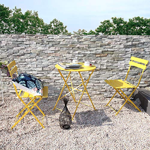 Grand patio 3-Piece Folding Bistro Set, 2 Chairs and 1 Table, Weather-Resistant Outdoor/Indoor Conversation Set for Patio,...