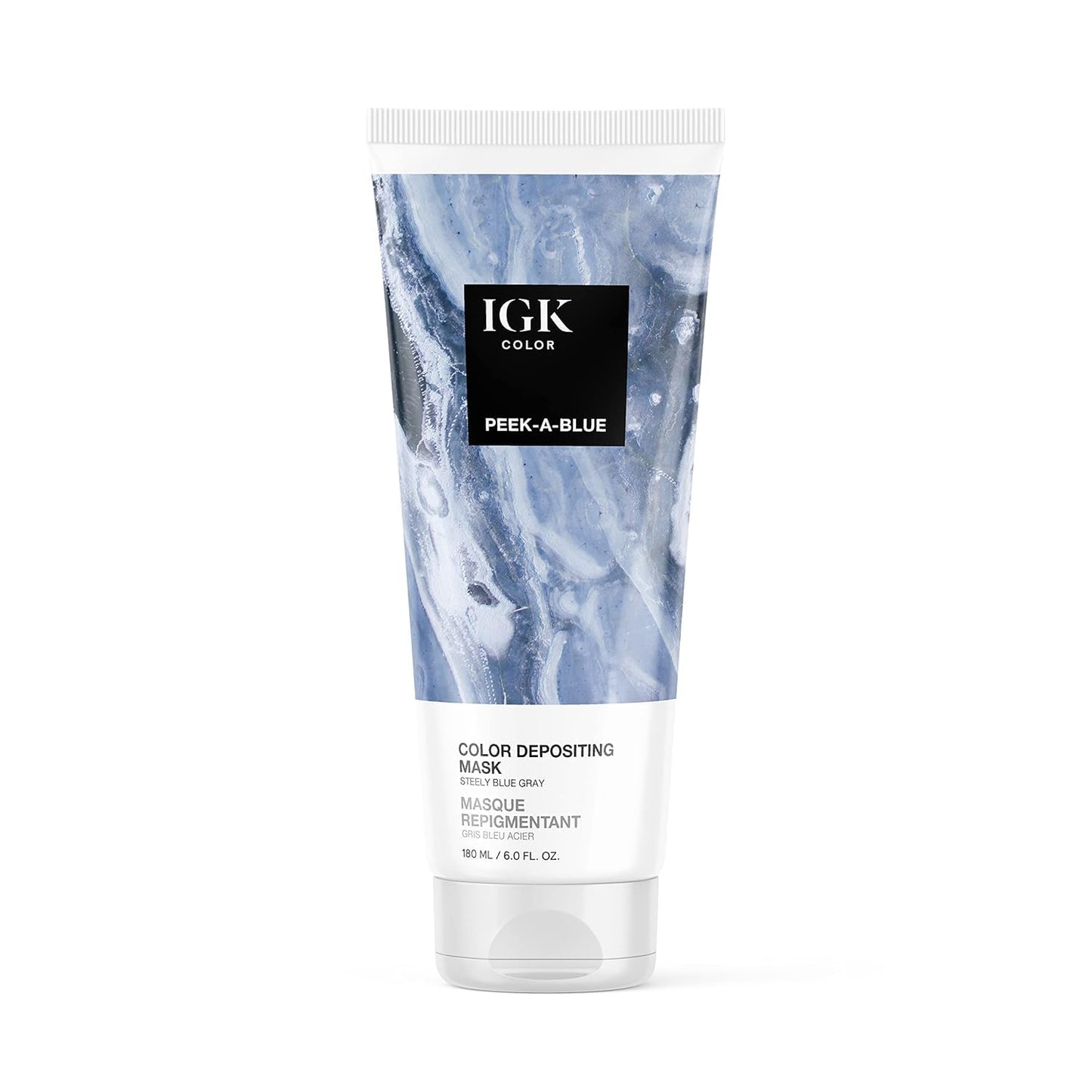 IGK Color Depositing Mask PEEK-A-BLUE - Steely Blue Gray | Conditioning + Hydrate + Shine | Vegan + Cruelty Free | 6 Oz