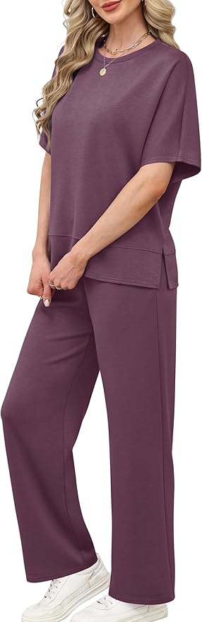 XIEERDUO Women's Side Slit Lounge Sets 2 Piece Travel Outfits Airport Tracksuit Oversized Wide Leg Loungewear S-3XL