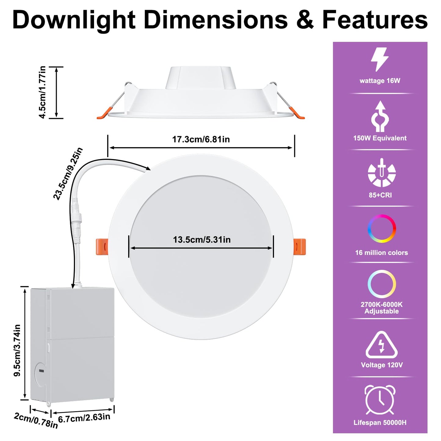 Recessed Lighting 6 Inch RGBCW Color Changing Smart Recessed Ceiling Lights 16W 1350LM LED Downlights Dimmable by Alexa & APP, 2700K-6500K,16 Million Colors - DIY Scenes - Timer - 23 Modes (12 Pack)