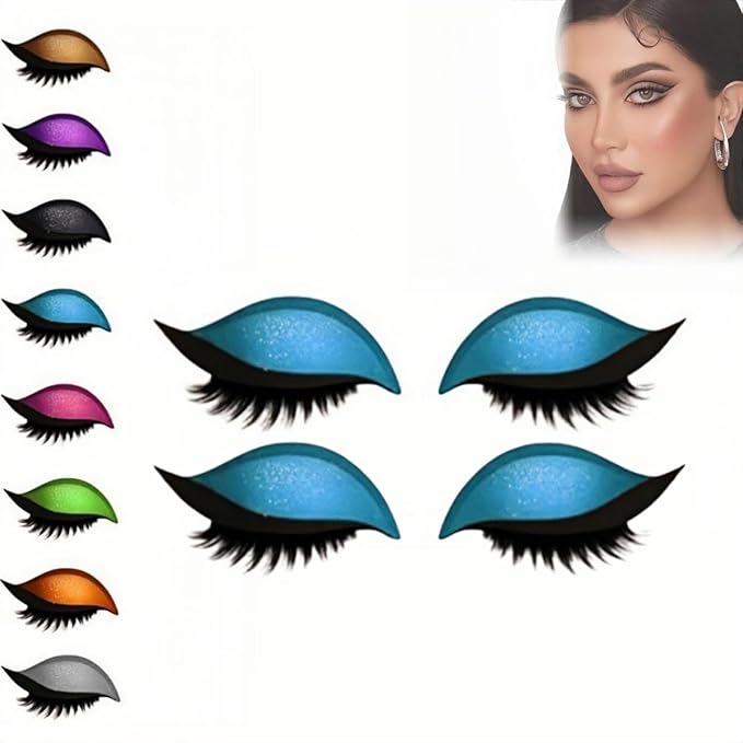 Lazy Eye Shadow Eyelash Patch, 2-In-1 Self-Adhesive Natural Waterproof Eyelashes Stickers,Reusable Fast Eye Makeup with False Lashes,Shadow, No-Mascara Look for Party, Prom