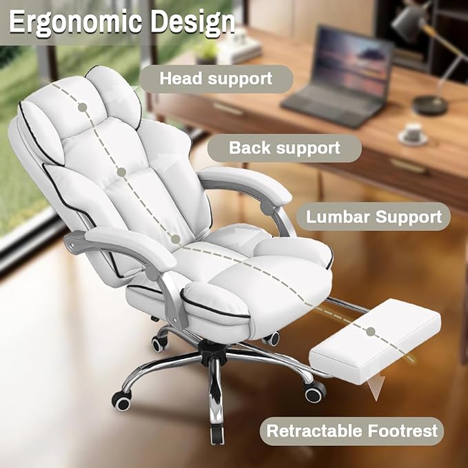XUEGW Office Chair with Foot Rest Reclining Gaming Chair High Back Computer Chair Executive Desk Chair Ergonomic Office Chairs Comfortable Leather Work Chair with Wheels