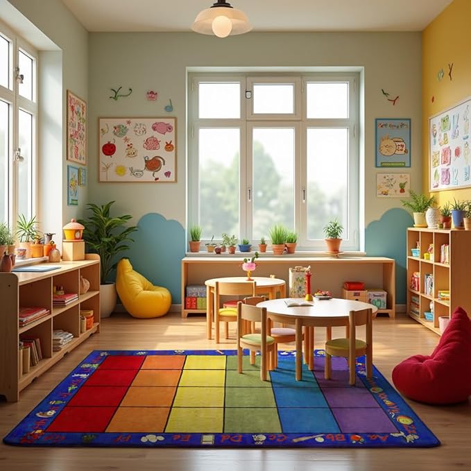 KIDCARPET.COM Seating Rainbow with Alphabet 24 7'6" x 12' Rectangle, Educational Classroom Rug, Kids Learning Play Mat | Area Rug for Bedroom or Playroom
