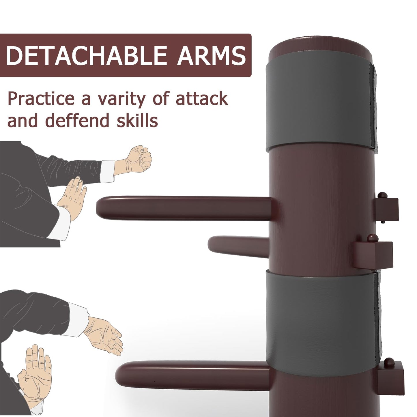 MR Wing Chun Dummy, Wooden Mook Yan Jong, IP Man Training Target with Tripod Base, Adjustable Height Mook Yan Jong Training with 3 Striking Pad, Martial Arts Traditional Kung Fu Training Dummy