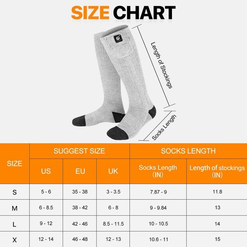 SNOW DEER Heated Socks for Men Women, 7.4V Rechargeable Battery Electric Ski Foot Warmer for Hunting Fishing Camping Hiking Skiing（Grey,L