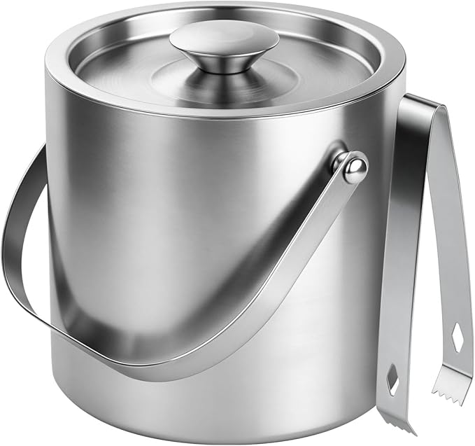 ChefBee Stainless Steel Ice Bucket - 3L Double-Wall Insulated Ice Buckets for Parties with Lid & Tongs, Large Champagne Wi...
