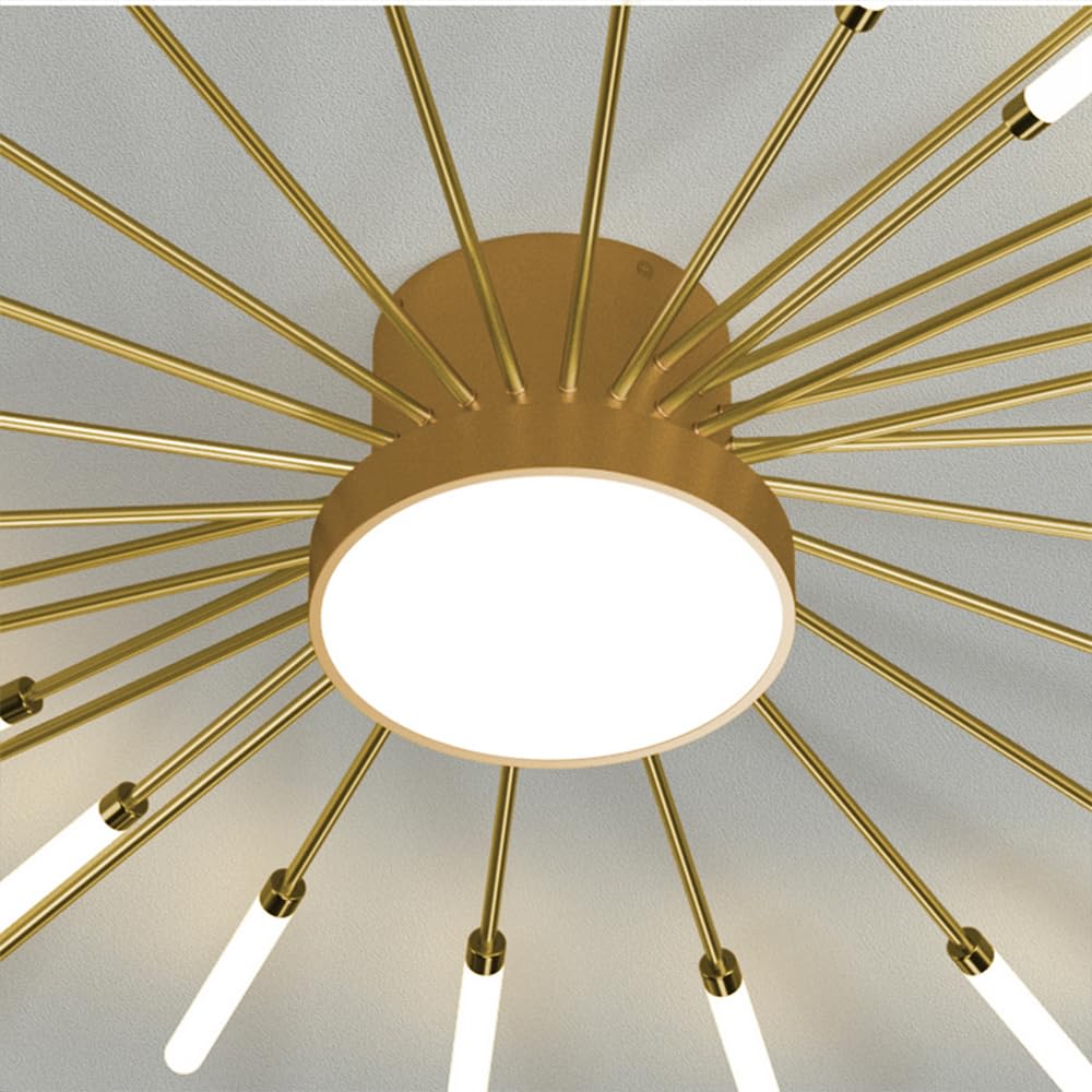 LightInTheBox Modern LED Ceiling Light Sputnik Linear Flush Mount Ceiling Lamp Gold Firework Flower Ceiling Light Fixture for Living Room Dining Room (Gold, 30-Heads, Natural Light)