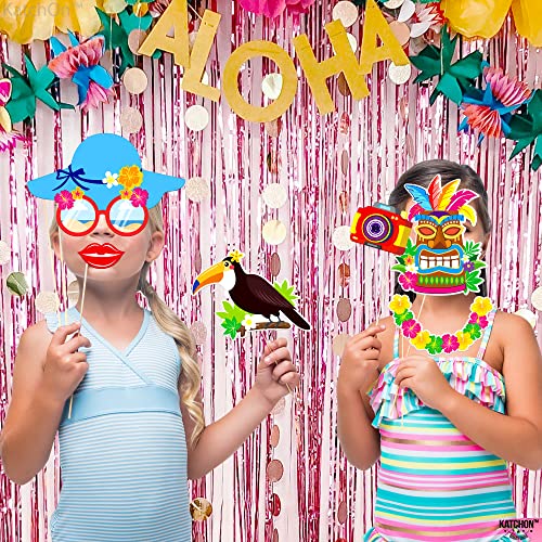 KatchOn, Tropical Hawaiian Photo Booth Props - Pack of 50 | Luau Party Decorations | Luau Photo Booth Props for Hawaiian P...
