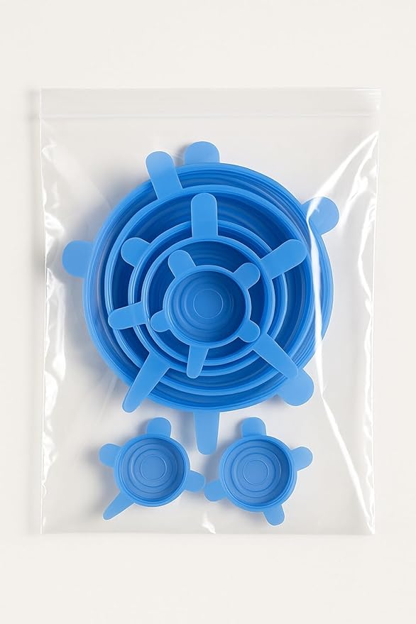 Stretchable Silicone Lids - Set of 6 Reusable Food Covers in One Color - BPA-free, Airtight & Leakproof - Microwave, Freezer & Dishwasher Safe - Eco-Friendly Silicone Stretch Lids (BLUE)