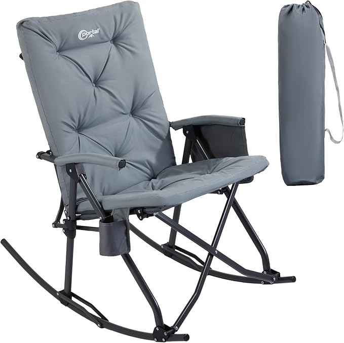 Portal Folding Rocking Chair Indoor & Outdoor Thick Padded Rocking Recliner Chair Portable Camping Rocker for Patio Front ...