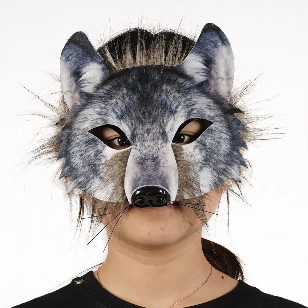 ZDOVLZZPON Animal Fox Wolf Mask, Plush Half Face Mask for Christmas Party Cosplay Costumes
