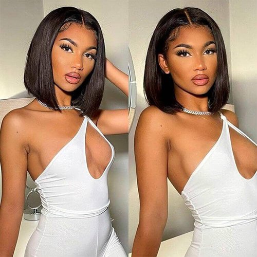 Star Show Bob Wig Glueless Wigs Human Hair Pre Plucked Pre-Cut 5×6 HD Lace Front Wigs Human Hair Bob Human Hair Wig Wigs Glueless Bleached Knots Wear And Go 12 Inch