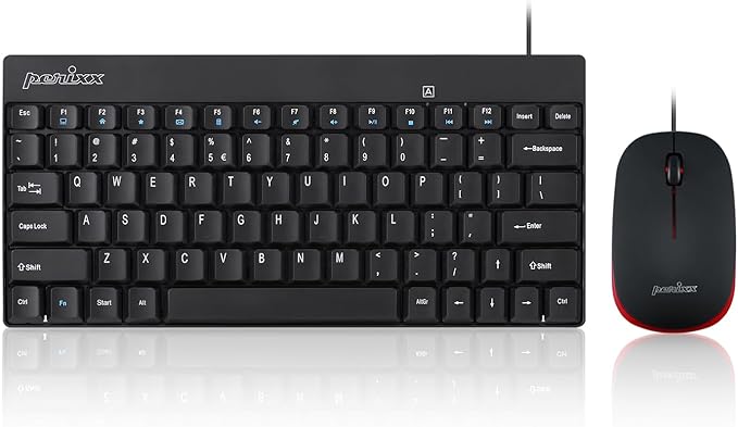 Perixx PERIDUO-212 Wired Mini Keyboard and Mouse Set, USB Connection, Black, US English Layout