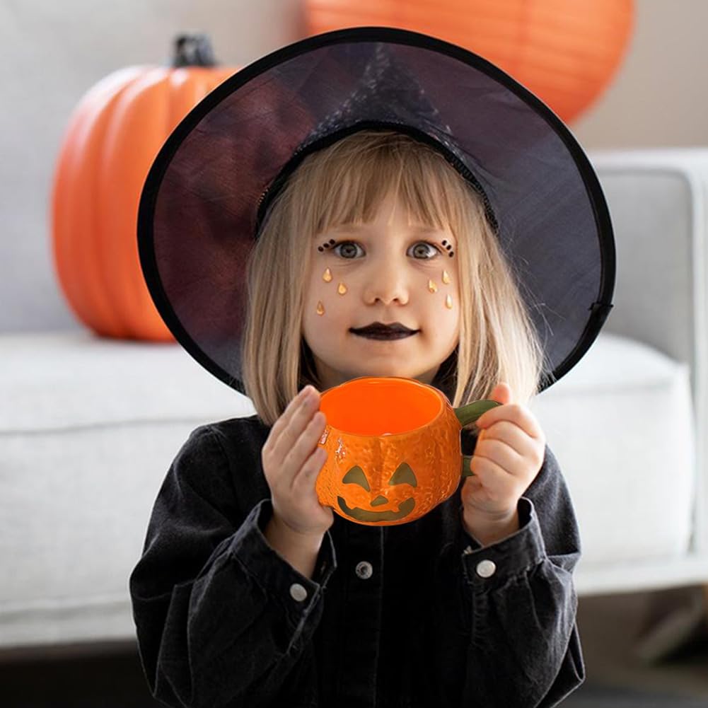 Halloween Pumpkin Ceramic Coffee Mug with Lid Cute Ghost Coffee Mug with Handle for Halloween Party Decoration (Ghost)