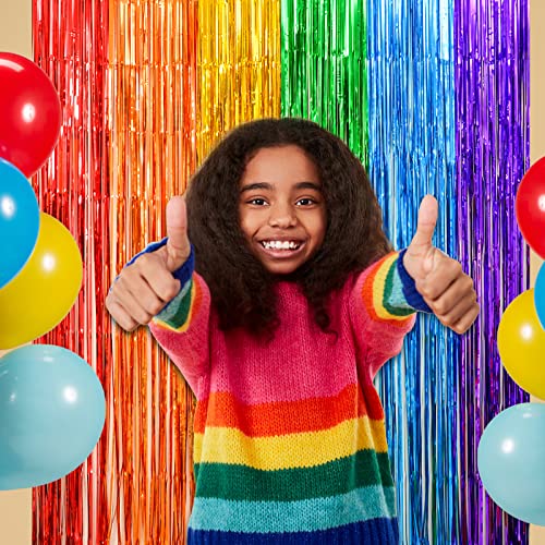 LOLStar Rainbow Photo Booth Props 4 Packs Rainbow Party Decorations 13.2x6.6 ft Foil Fringe Curtains Tinsel Metallic Strea...
