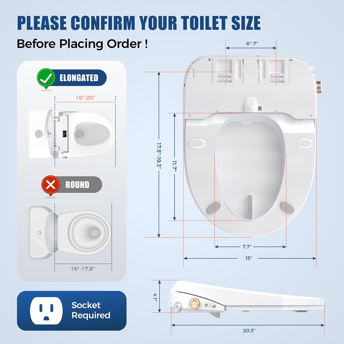 RUIFQ Bidet Toilet Seat Elongated, Electric Heated Seat with Instant Warm Water, Warm Air Dryer