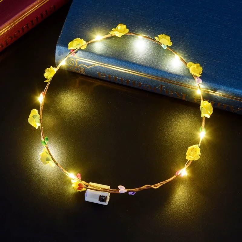 YADIRF Led Light Women Flower Girl Headband Glow Blinking Crown Hair Wreath For Halloween Cosplay Holiday Wedding Party (Y...
